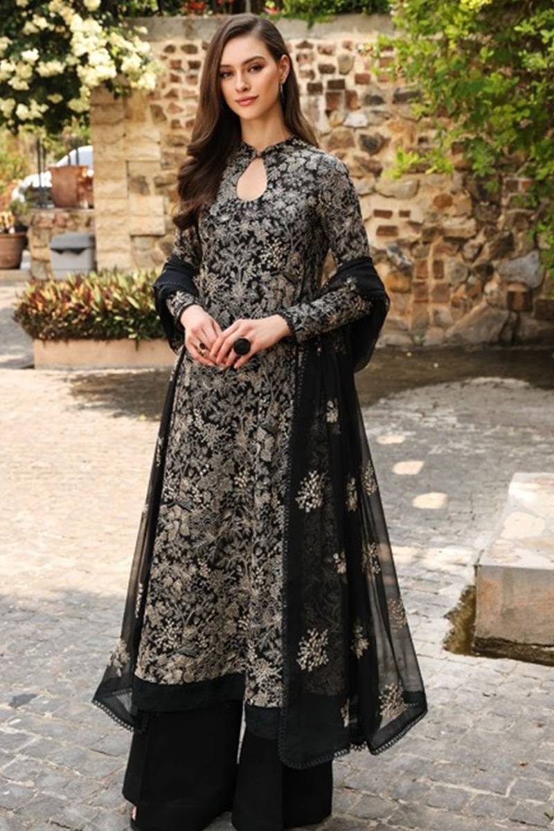 3 Piece - Embroidered Dhanak (Bareeze) Suit | D - 348