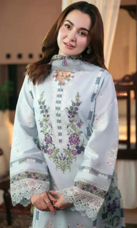 OCEANIA 3PC Lawn Embroidered Shirt with Printed Chiffon Dupatta (Unstitched) - KF060