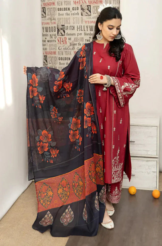 3 Piece - Exquisite Dhanak Embroidered Suit | UR-696