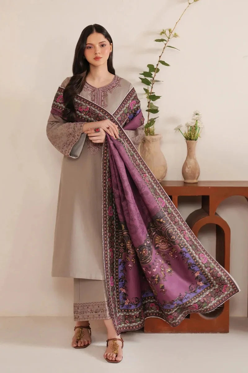 3 Piece - Garnet Embroidered Dhanak Suit (winter Collection) | SP - 35