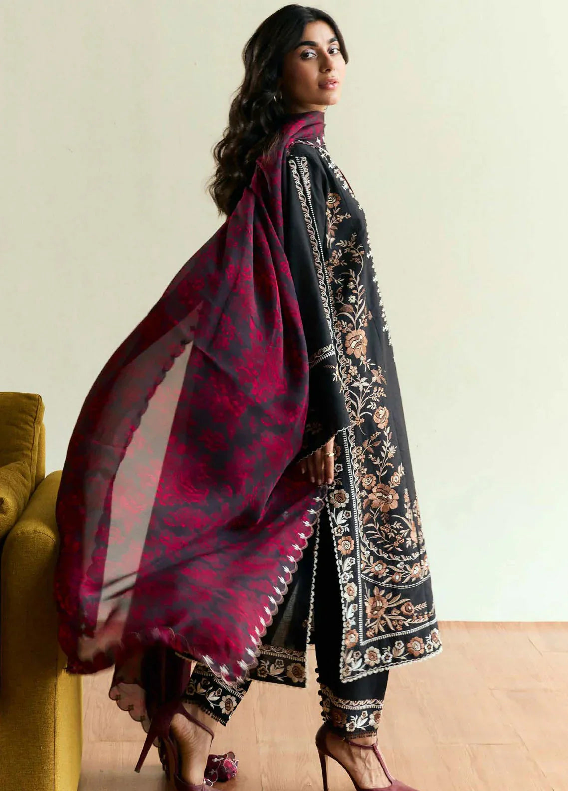 zarashahjhan Embroidered Dhanak Three Piece coco-78