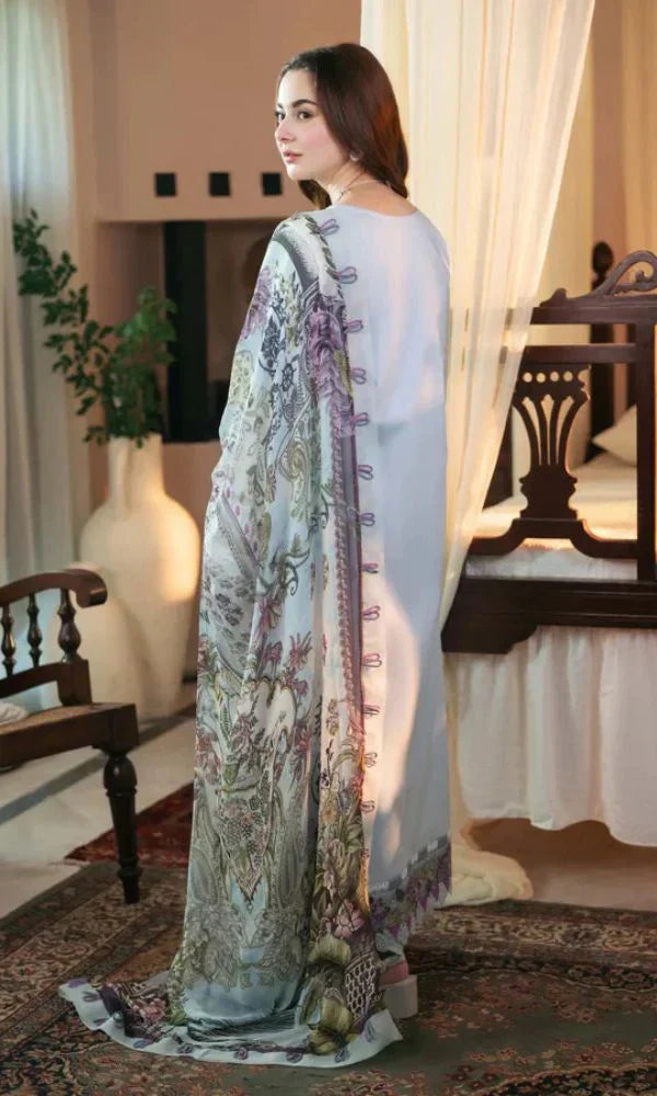 OCEANIA 3PC Dhanak Embroidered Shirt with Printed Chiffon Dupatta (Unstitched) - KF060