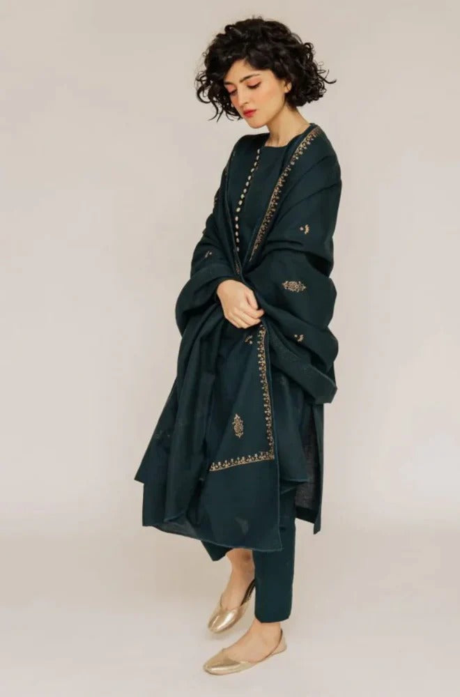 3 Piece - Dhanak Embroidered Suit (Kastoor) | SP - 024