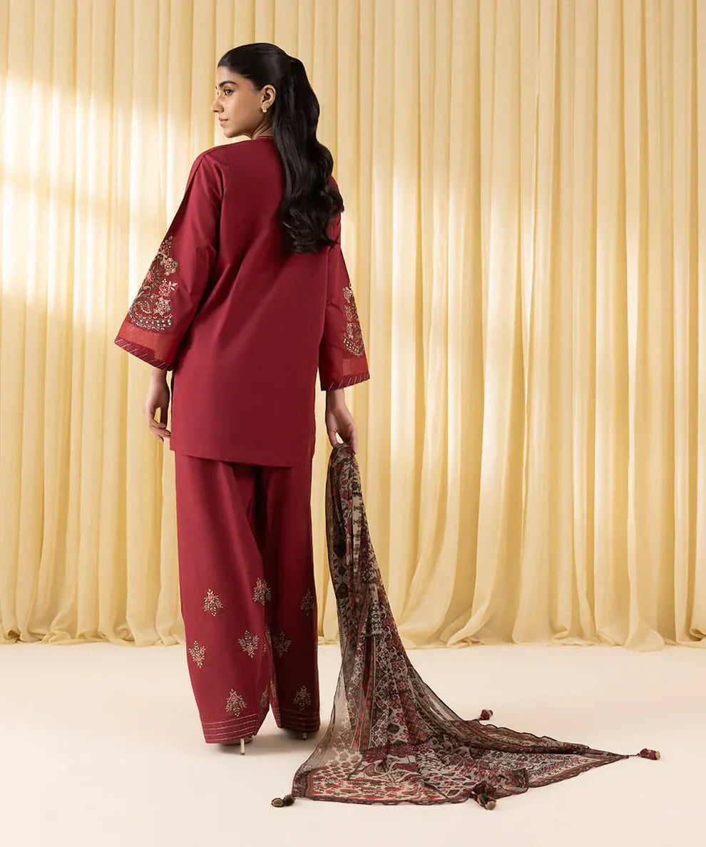 Sapphire Embroidered Dhanak Three Piece D-68