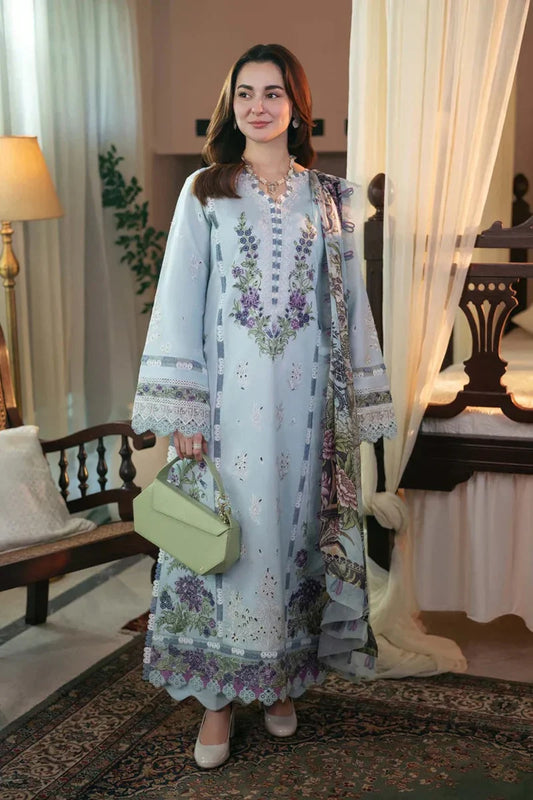 OCEANIA 3PC Lawn Embroidered Shirt with Printed Chiffon Dupatta (Unstitched) - KF060