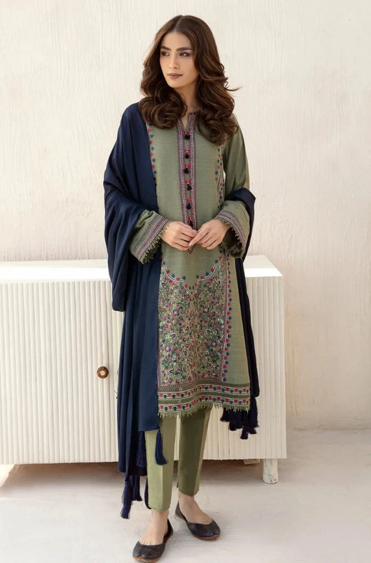 3 Piece - Embroidered Dhanak Suit (Kayseria) | SPW - 854