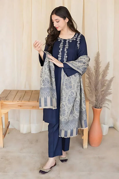 3 Piece - Embroidered Blue Lawn Suit | FCC - 841