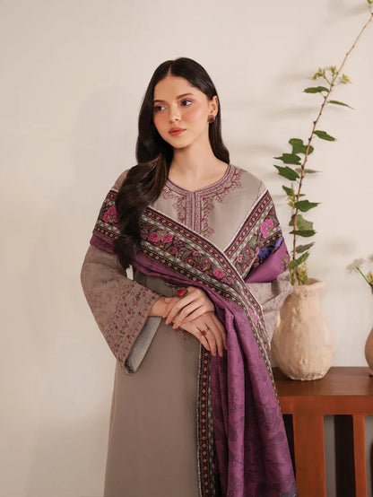 3 Piece - Garnet Embroidered Dhanak Suit (winter Collection) | SP - 35