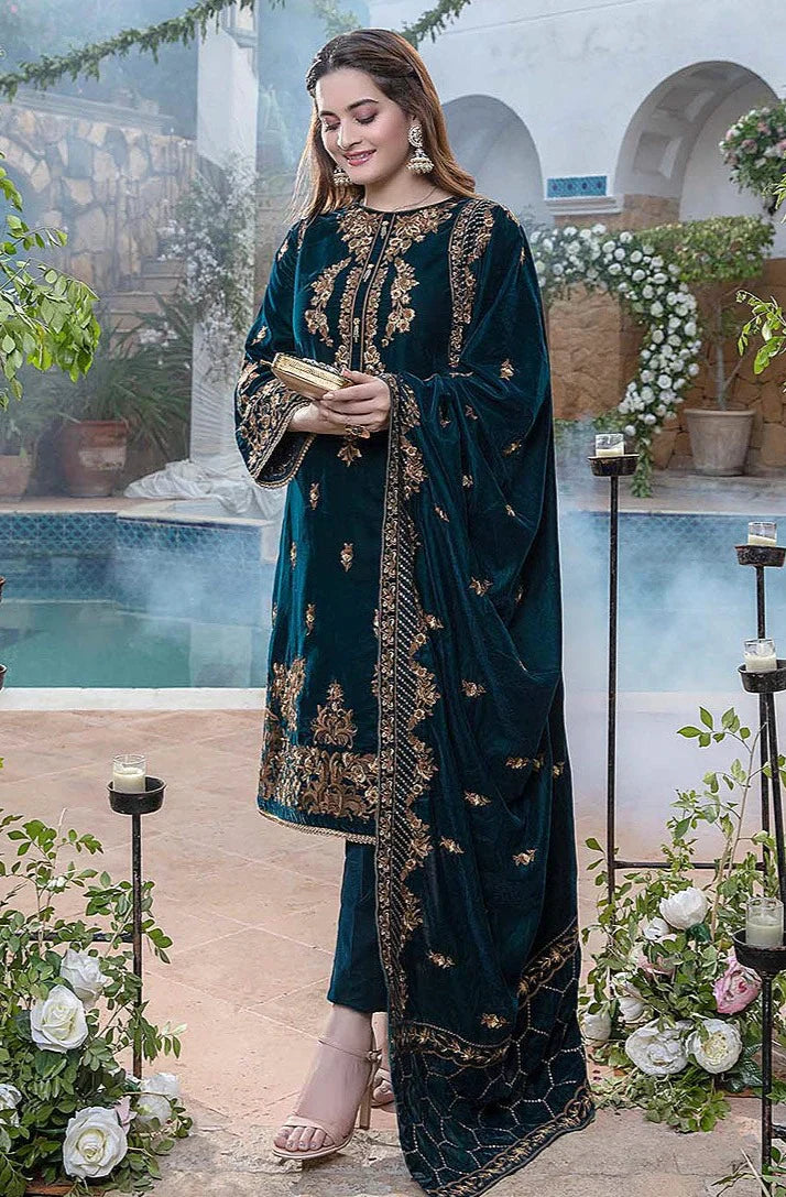 3 Piece - Zinc Embroidered Velvet With Velvet Shawl | FCC ZC - 114