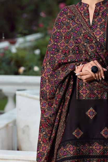 3 Piece - Black Embroidered Dhanak (Bareeze) Suit | FCC - 707