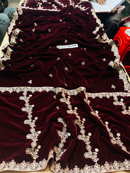 3 Piece - Embroidered Velvet Suit With Velvet Shawl | FCC ZC - 111